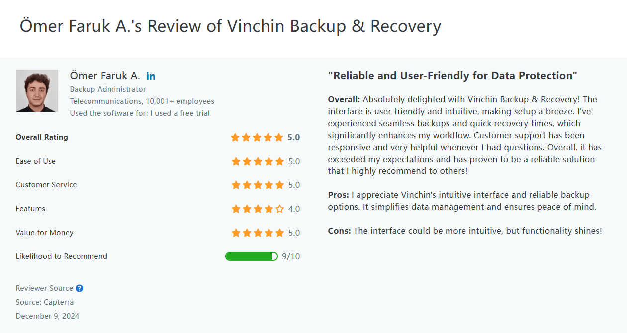 vinchin, backup, recovery, recognition, award, gartner, capterra, archive, vinchin backup & recovery 8.0, data protection