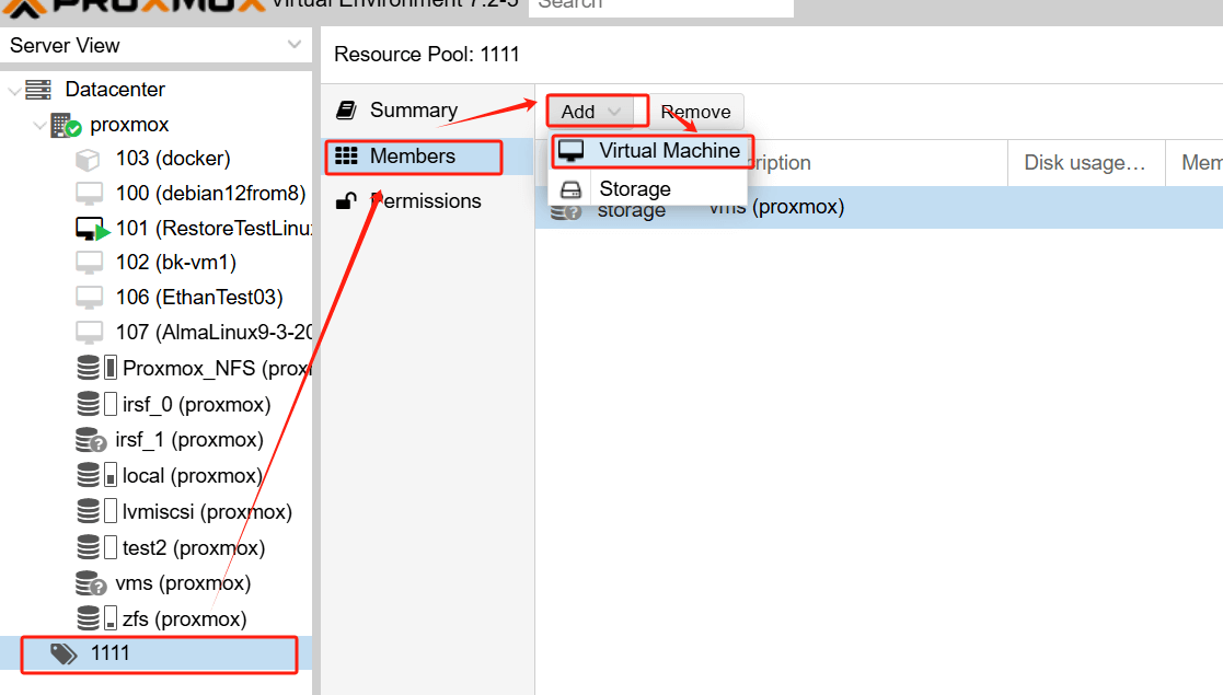 создание ВМ в ресурсном пуле proxmox