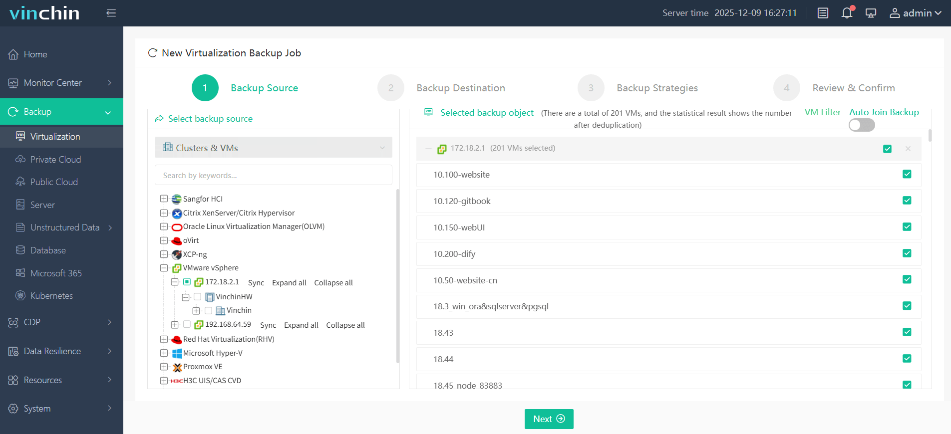 Select the VMware VM to back up Select the VMware VM to back up