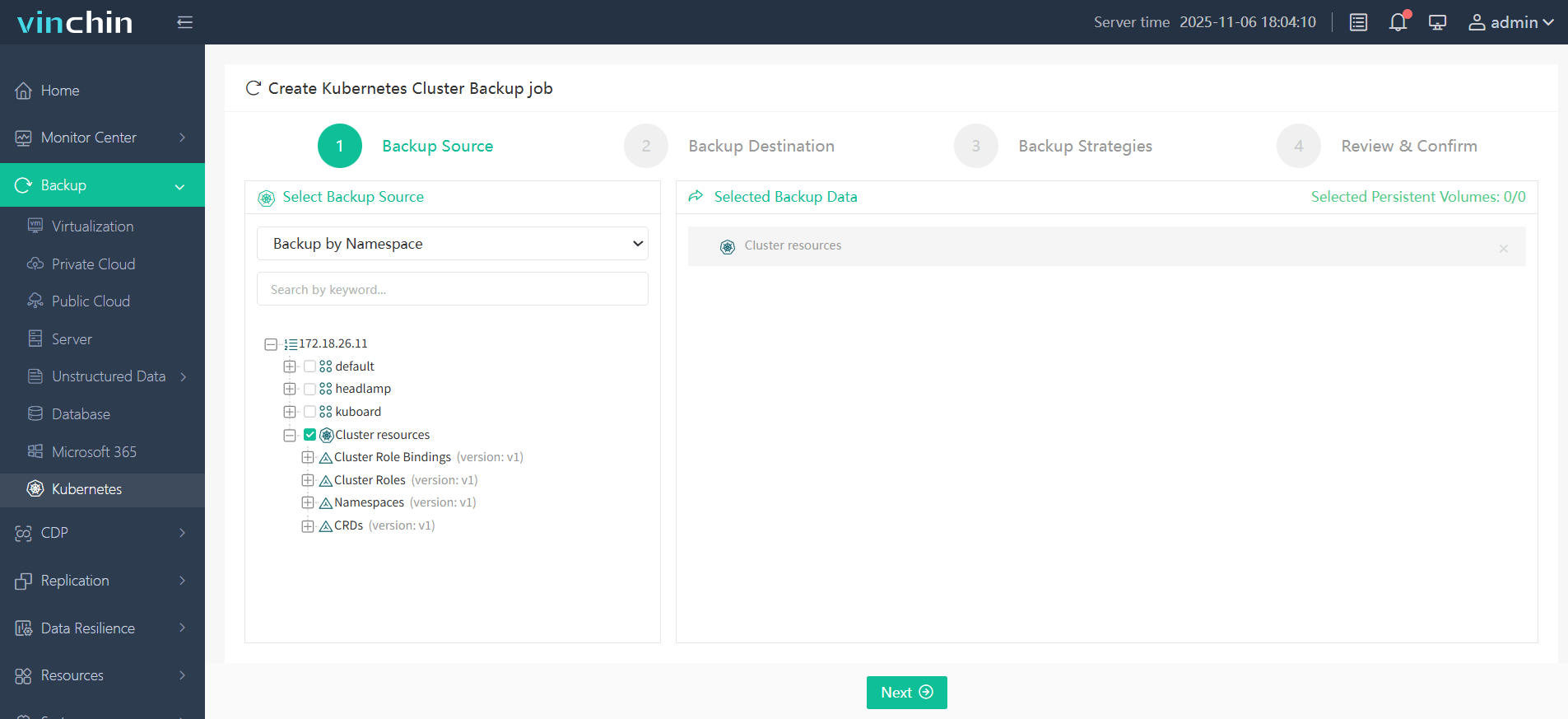 Select the backup source Select the backup source