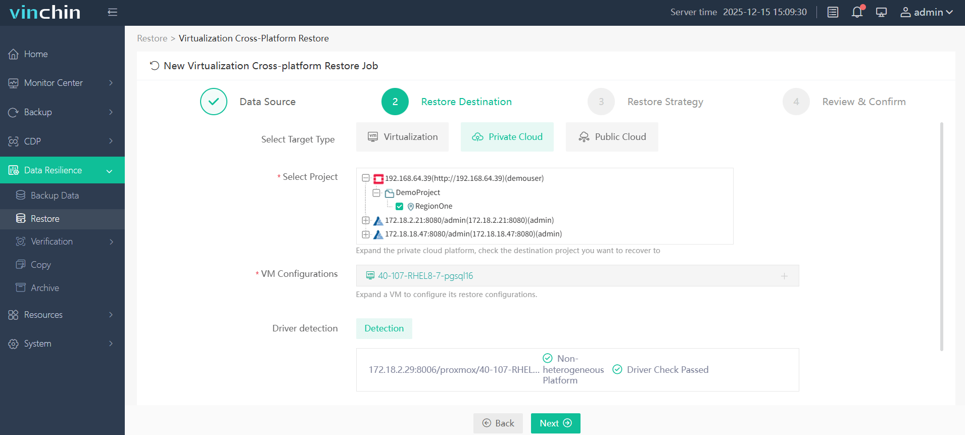 Select the destination host Select the destination host