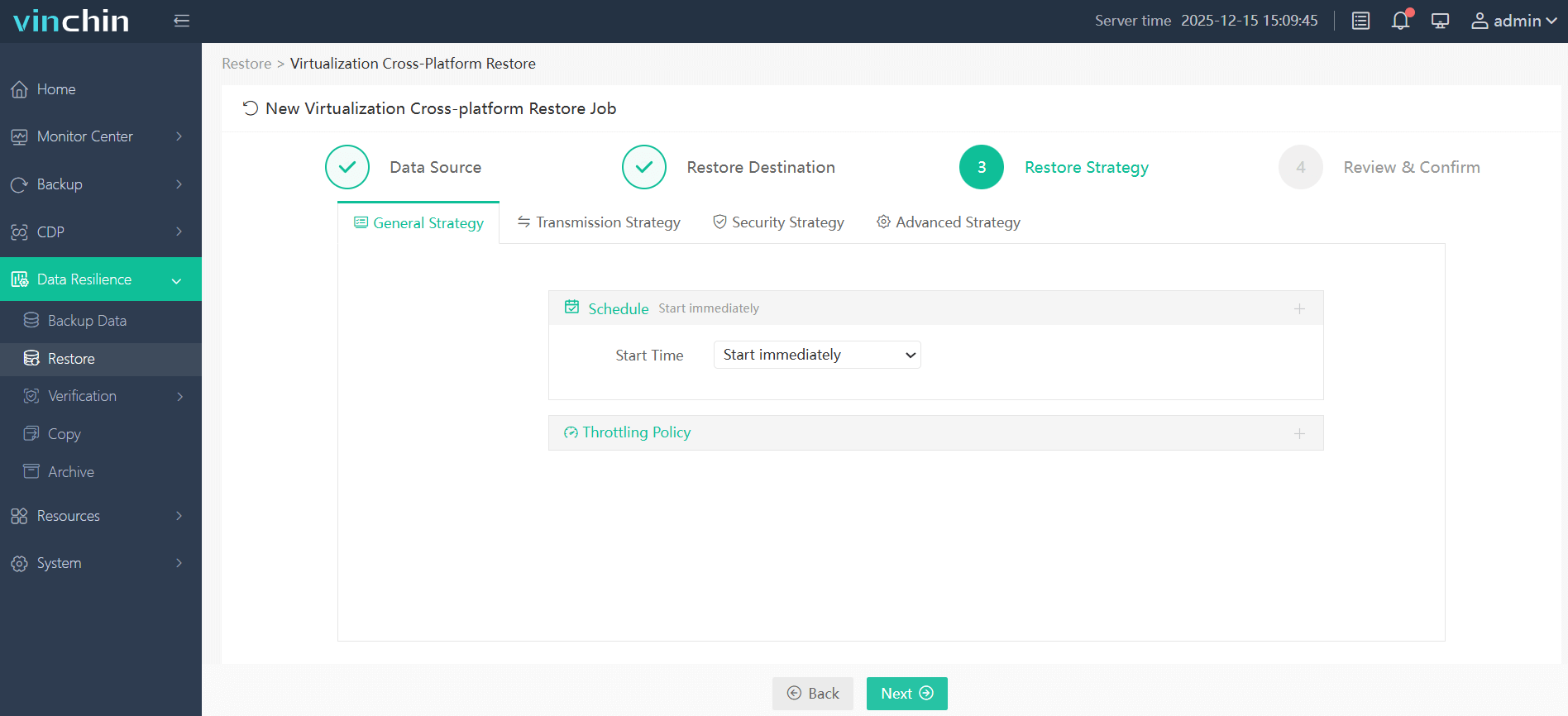 Select the restore strategy Select the restore strategy