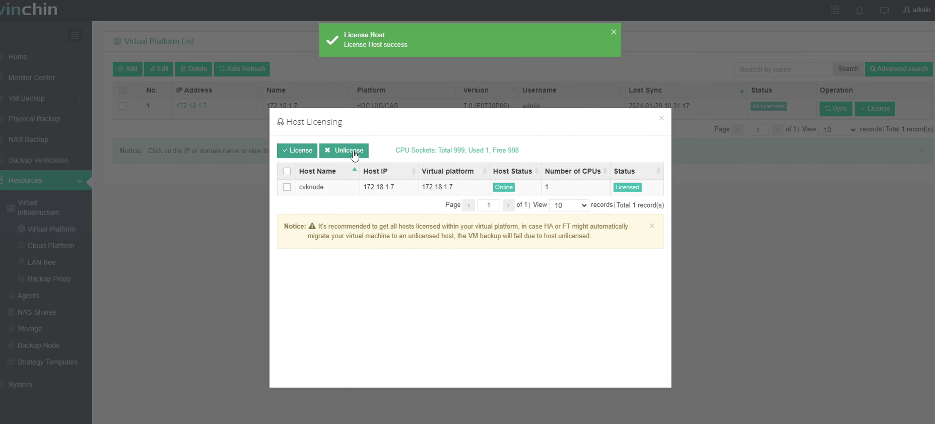 Backup VM on H3C