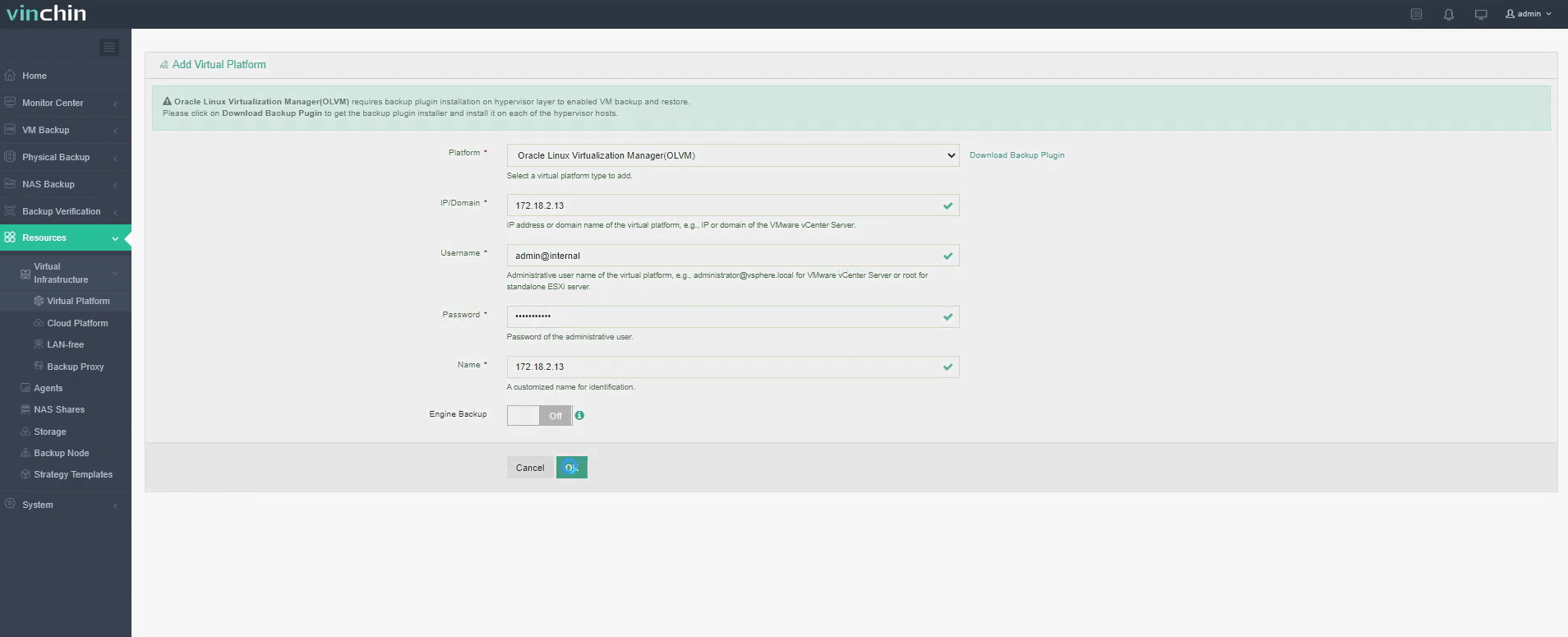 Backup VM on OLVM