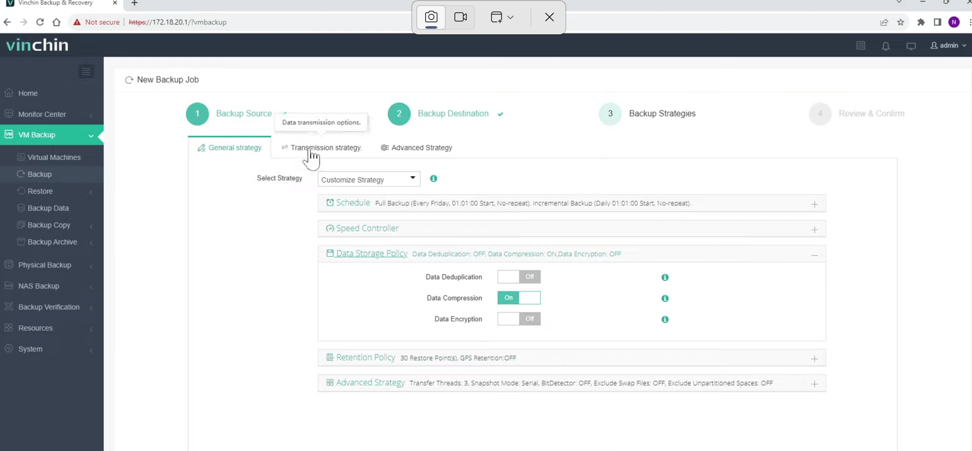 Configurare le strategie di backup