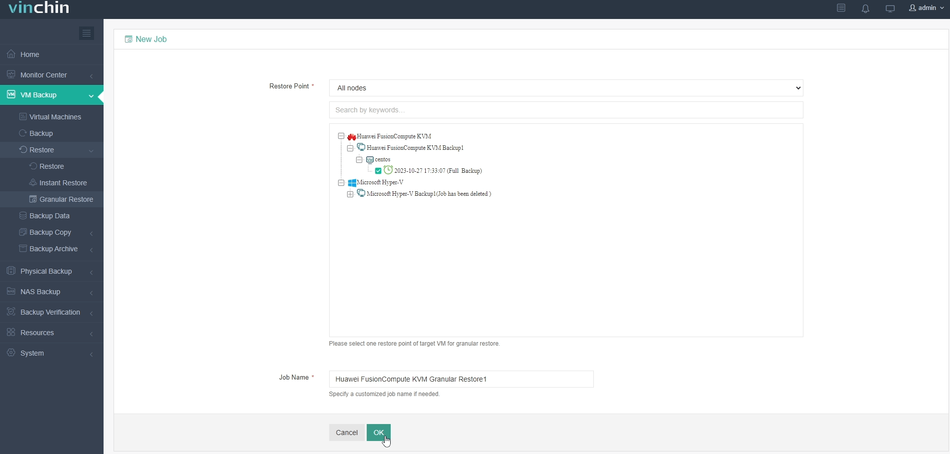 granular restore of FusionCompute VM backups