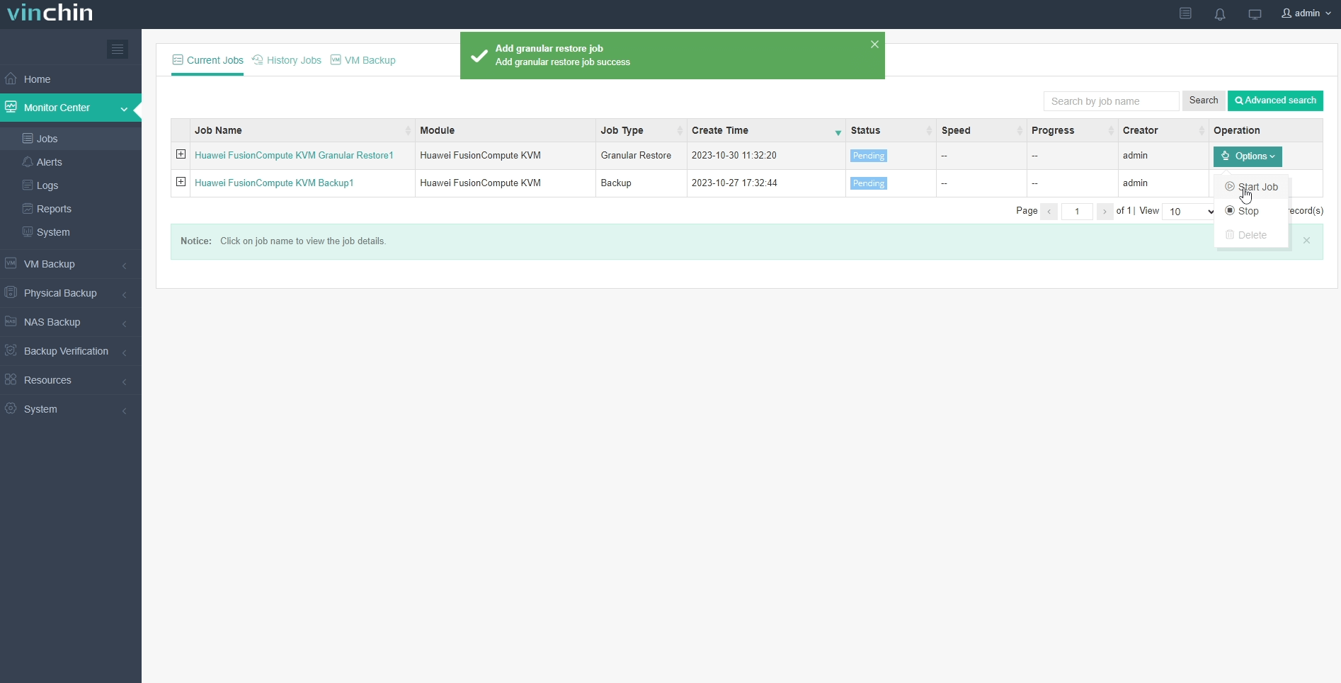 granular restore of FusionCompute VM backups