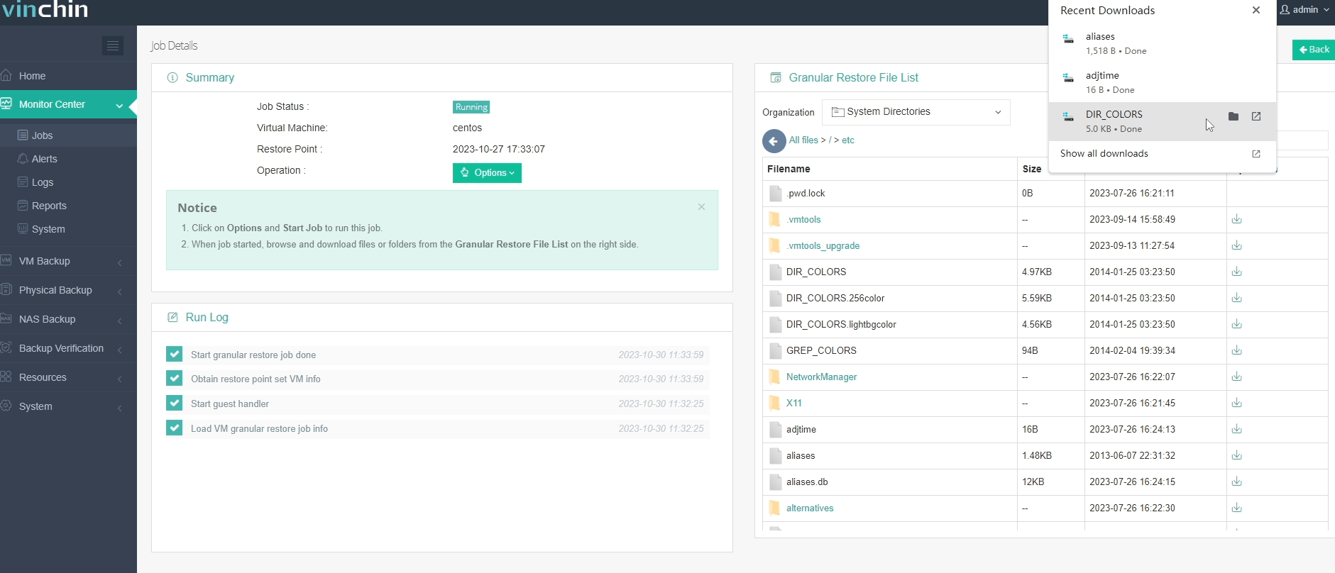 granular restore of FusionCompute VM backups