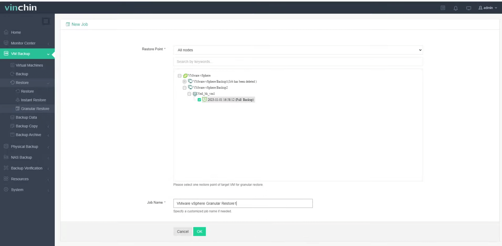 Granular restore VMware