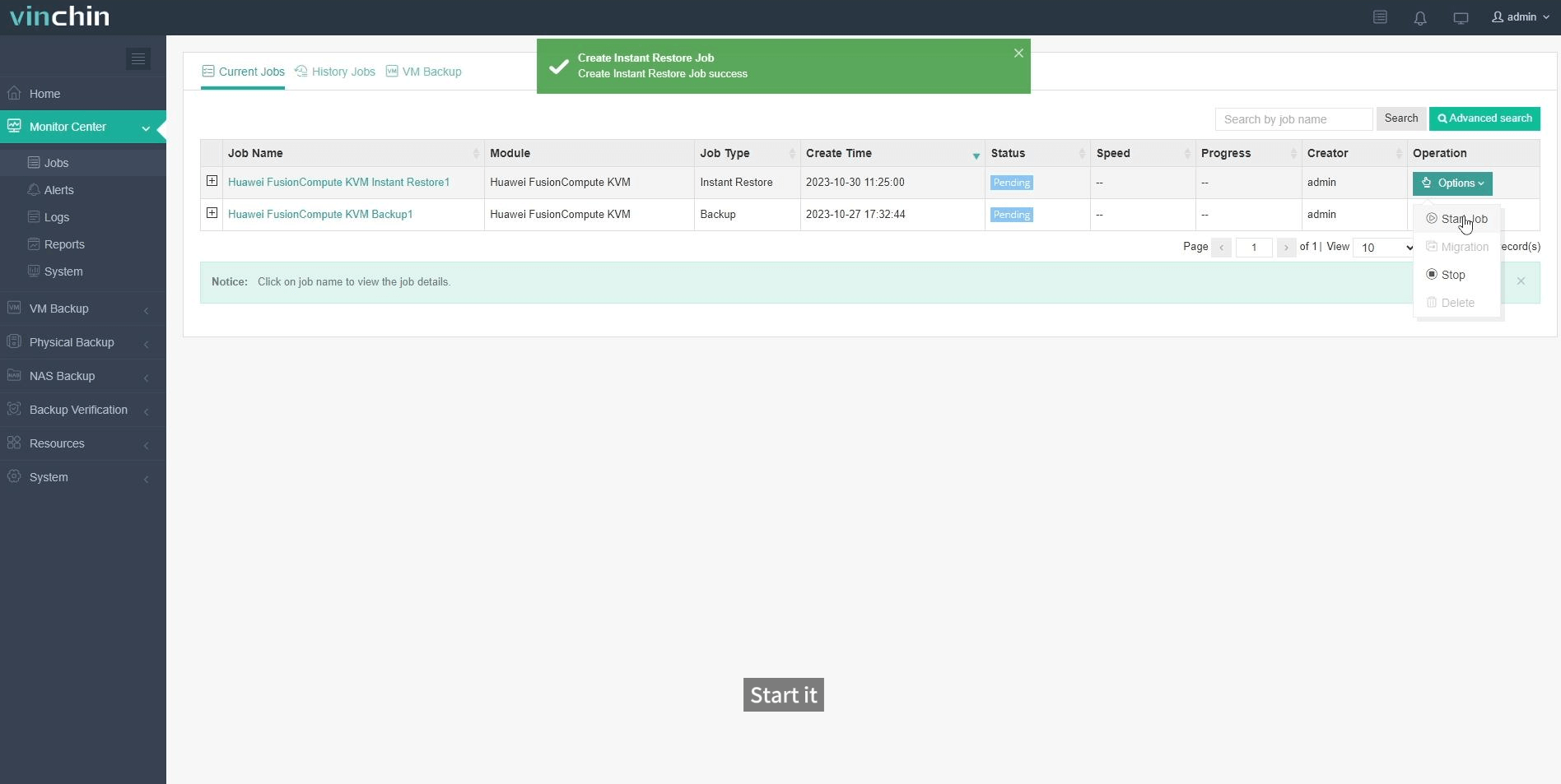 instant recovery of FusionCompute VM