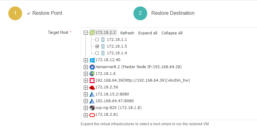 Wählen Sie das Wiederherstellungsziel aus