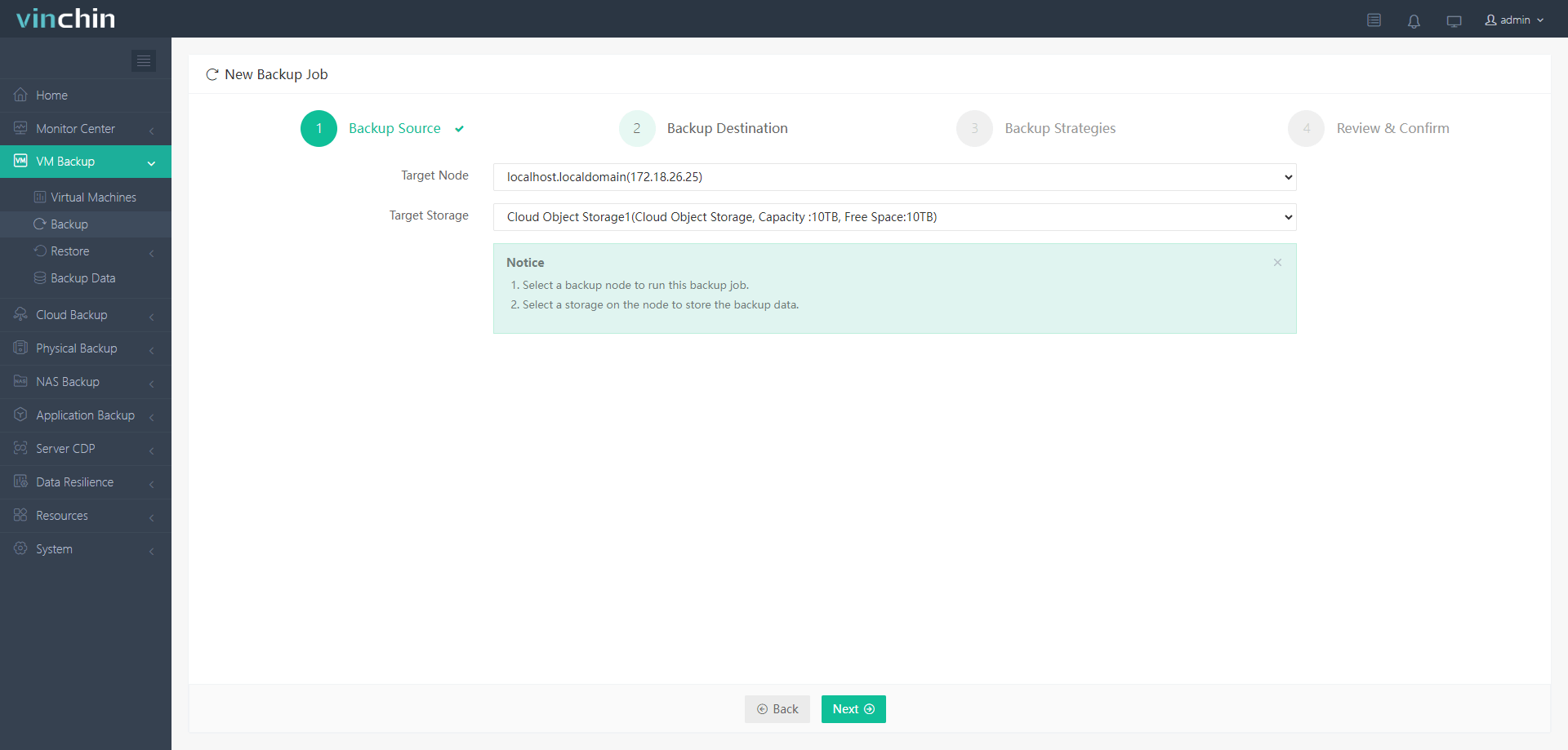 Sélectionnez AWS comme emplacement de stockage des sauvegardes