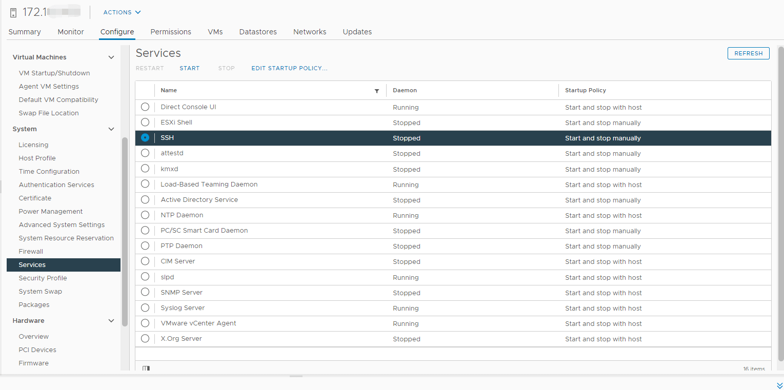 Enable SSH on ESXi host