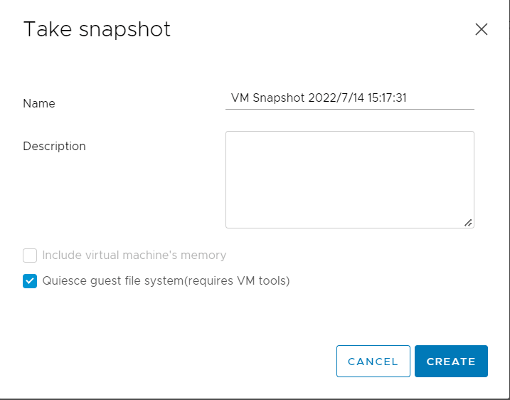 vCenter Create Quiesced Snapshot vCenter Create Quiesced Snapshot