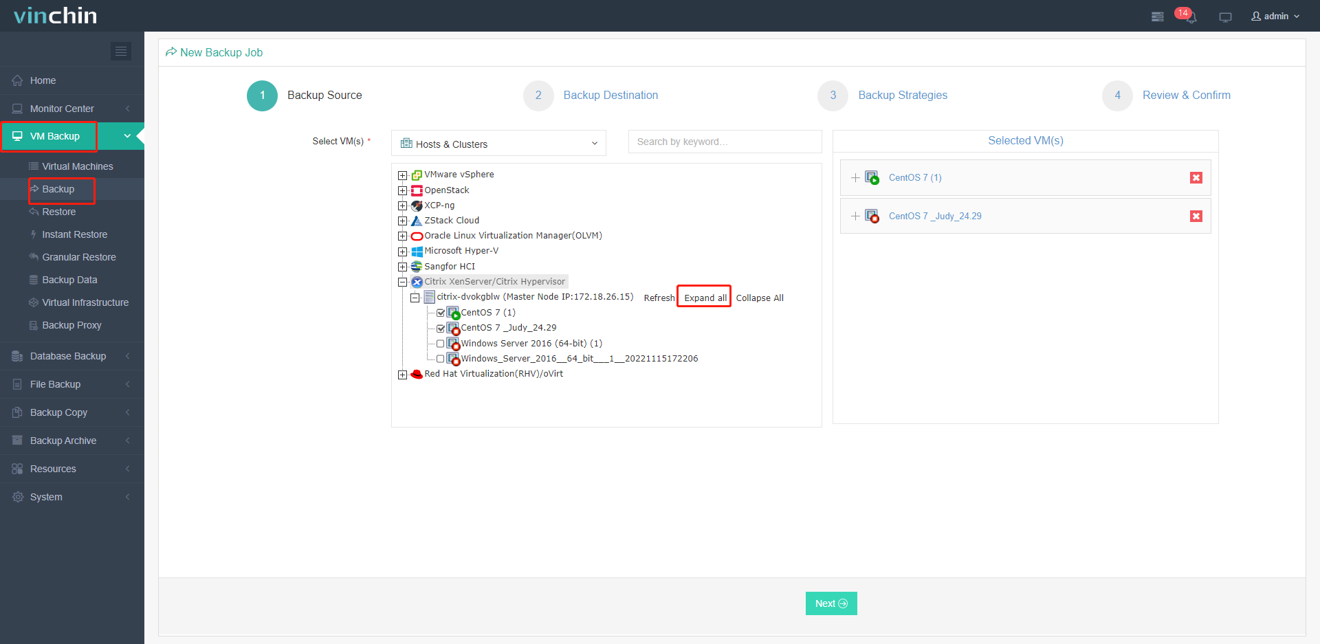 selecciona la máquina virtual de XenServer