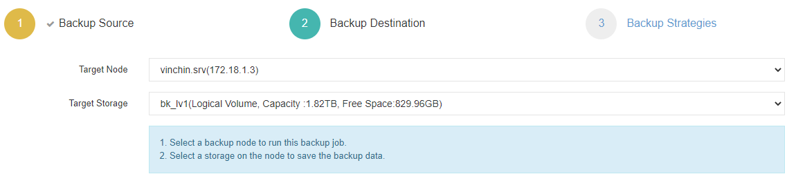 Selecciona el almacenamiento de backup