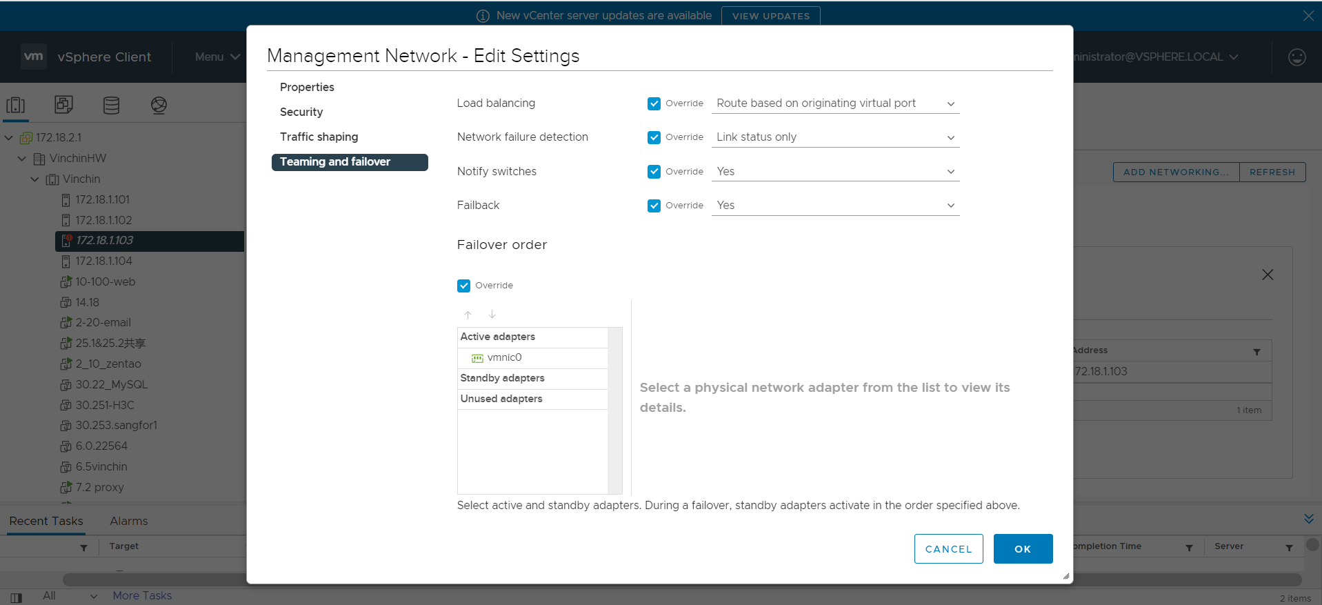 Select Teaming and failover