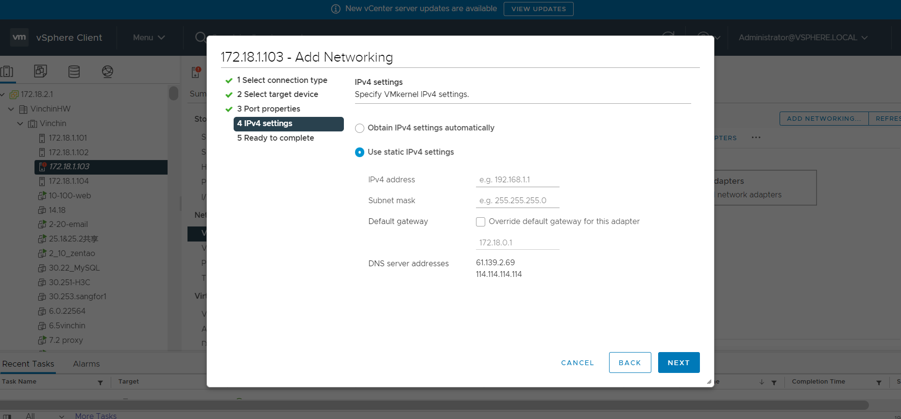 Configure the IP address